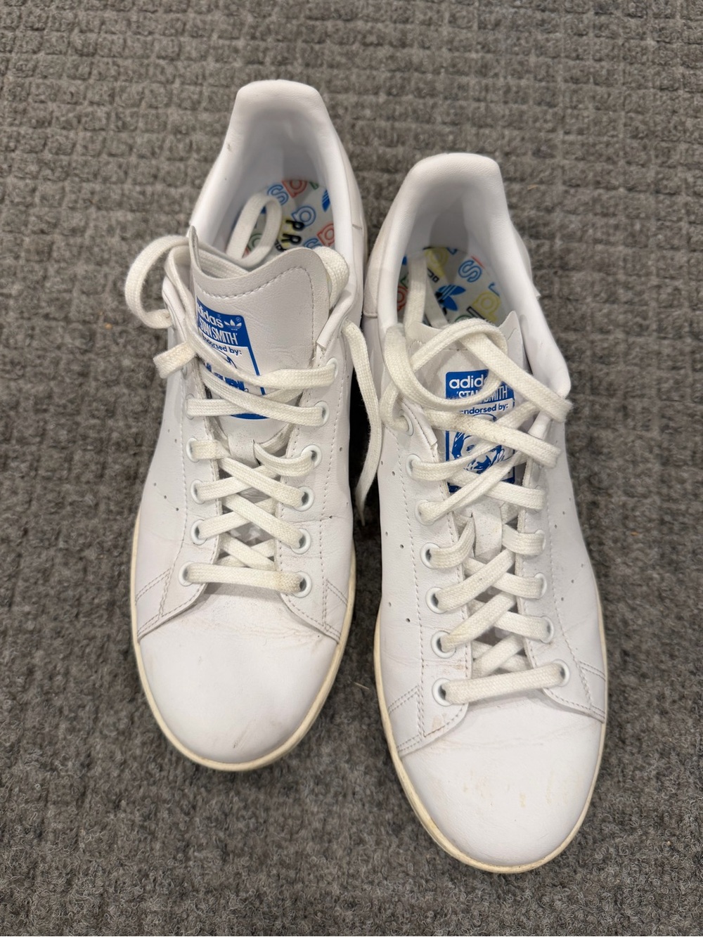 Adidas Stan Smith White Leather Sneakers Multicolor Embroidered Trefoil